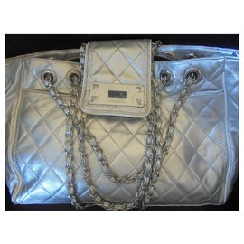 Chanel-Autêntico Chanel saco Reissere modelo shopping bag East West Collector compras XL Serial Não 1050 1945-Cinza,Metálico