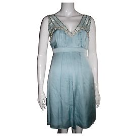 Temperley London Vestido de seda com renda e enfeites Turquesa