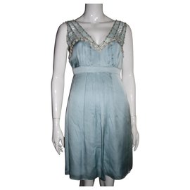 Temperley London-Silk dress with lace and embellishments-Turquoise