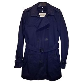 BURBERRY BRIT Cotton Gabardine Navy lined Breasted Short Britton Trench Coat, Size M Navy blue