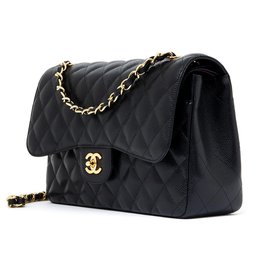 Chanel-Large Classic Bag 30 Timeless black caviar gold-Black,Golden