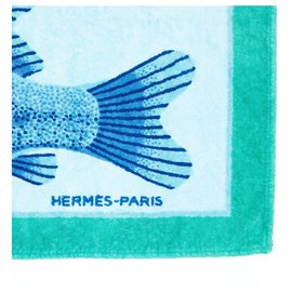 Hermès-BLAUES FISCHHANDTUCH-Blau,Grün