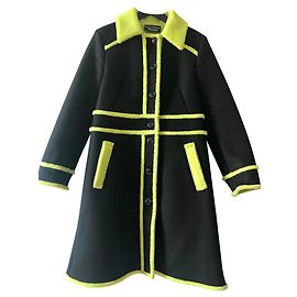 Moschino Wool Coat Black and Light Green Black Light green