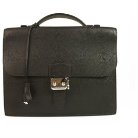 Hermès-Hermes Sac a Depeches 27 Black Togo Leather Briefcase Handbag Palladium Hardware-Black