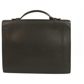 Hermès-Hermes Sac a Depeches 27 Black Togo Leather Briefcase Handbag Palladium Hardware-Black