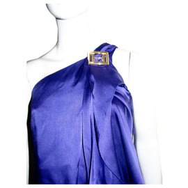 Halston Heritage-Vestido de seda griega-Púrpura