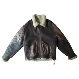 Emporio Armani-Leather / wool bomber coat - Emporio Armani - T.52 (l) - good condition-Brown