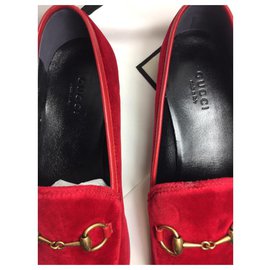 Gucci-Gucci Jordaan velvet loafer MOCCASINI NEW-Red