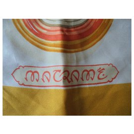 Hermès-HERMES RARE VINTAGE SILK SQUARE-Orange,Eggshell,Coral