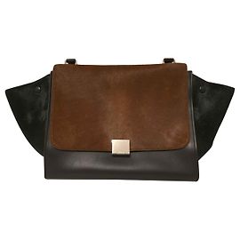 Bolsa Céline Trapeze de couro preto e pele marrom Marrom Preto