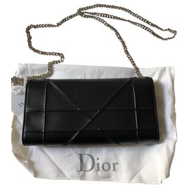 Christian Dior-Diorama Grand Portefeuille Sur Chaîne-Noir