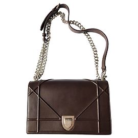 Christian Dior Bolsa de pele de cordeiro Diorama Medium Brown Marrom