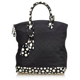 Louis Vuitton-Louis Vuitton Black Monogram Satin Lockit Vertical MM Yayoi Kusama Dots Infinity-Black,White