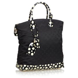 Louis Vuitton-Louis Vuitton Black Monogram Satin Lockit Vertical MM Yayoi Kusama Dots Infinity-Black,White