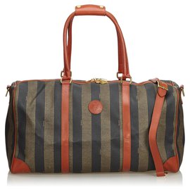 Fendi-Fendi Brown Pequin Duffle Bag-Brown