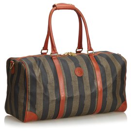 Fendi-Fendi Brown Pequin Duffle Bag-Brown