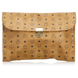 MCM Brown Visetos Leather Document Case Brown Black Light brown