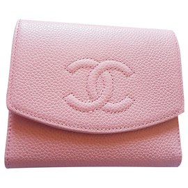 Chanel-Portafogli in cocco Chanel in pelle di caviale rosa-Rosa