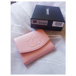 Chanel-Portafogli in cocco Chanel in pelle di caviale rosa-Rosa
