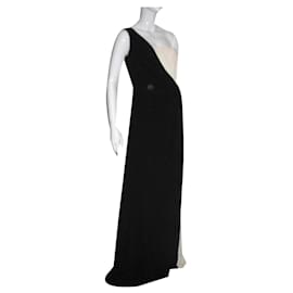 Escada-Black and ivory one shouldered silk gown-Black,Cream