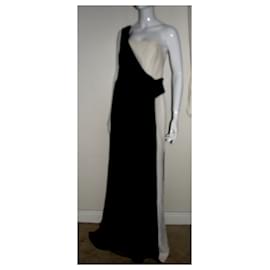 Escada-Black and ivory one shouldered silk gown-Black,Cream