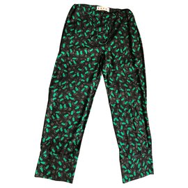 Marni-Pantalones, polainas-Negro,Verde oscuro