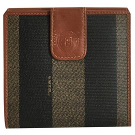 Fendi-Fendi Pequin Stripe Wallet-Light brown,Dark brown