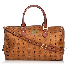 MCM Brown Visetos Leather Duffle Bag Brown