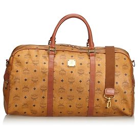 MCM Brown Visetos Leather Duffle Bag Brown Light brown