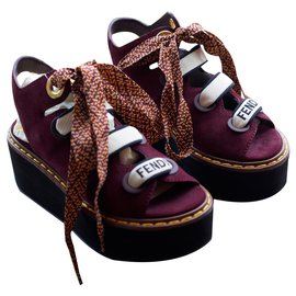 Fendi-Sandals-Dark red