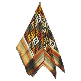 Fendi-Fendi Black Zucca Silk Scarf-Black,Multiple colors