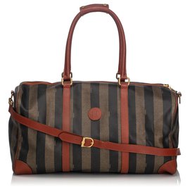 Fendi-Fendi Brown Pequin Travel Bag-Brown,Green