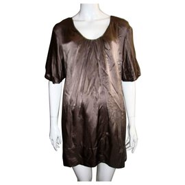 French Connection-Nougat silk dress-Brown