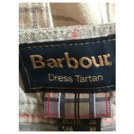 Barbour-Tartan-Shorts aus Leinen-Beige,Khaki