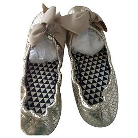 ISABEL MARANT METALLIC GOLD SCHLANGENEFFEKT LEDER BALLET FLATS Golden