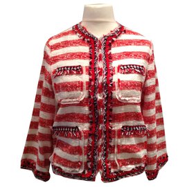 D&G-Chaqueta de tweed de rayas rojas-Blanco,Roja,Azul marino