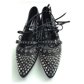 MCQ Alexander McQueen Laced Ballet Flats with Studs Black