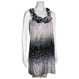 Ted Baker silk cotton dress with abstract dot pattern Black Pink White Grey Dark grey