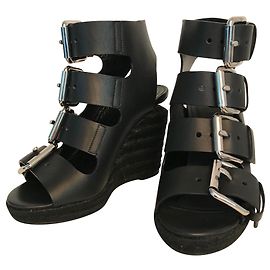 Alexander Wang Wedge Sandals Black Leather Black