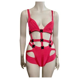 Herve Leger-Pink one piece swimsuit-Pink