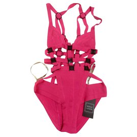Herve Leger-Pink one piece swimsuit-Pink