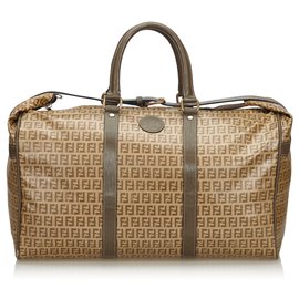Fendi-Fendi Brown Zucchino Coated Canvas Duffle Bag-Brown