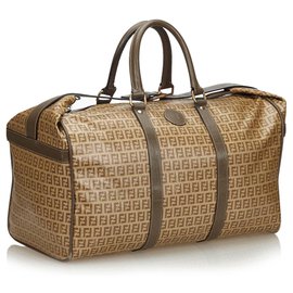 Fendi-Fendi Brown Zucchino Coated Canvas Duffle Bag-Brown
