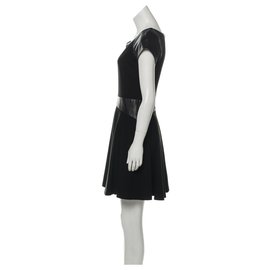 Diane Von Furstenberg-Delyse Leather-Trimmed Dress-Black