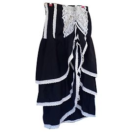 Autre Marque Schwarzer Boho Rock mit Rüschen und weißer Spitze aus Baumwolle Schwarz