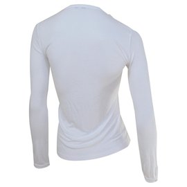 Céline-Céline Long Sleeve White Viscose & Casmere Top T-Shirt Size S SMALL-White