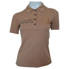 Céline-Camicia Polo Camel CELINE Paris Top Taglia S SMALL-Caramello