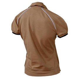 Céline-CELINE Camel Cotton Pique Kurzarm Polo-Shirt Top Größe M MITTEL-Karamell