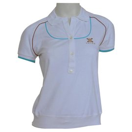 Céline-CELINE White Cotton Pique Short Sleeve Polo Shirt Top Size M MEDIUM-White