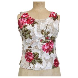 Autre Marque OriginalTee Plissee Top aus Polyester Weiß Rot Weiß Rot